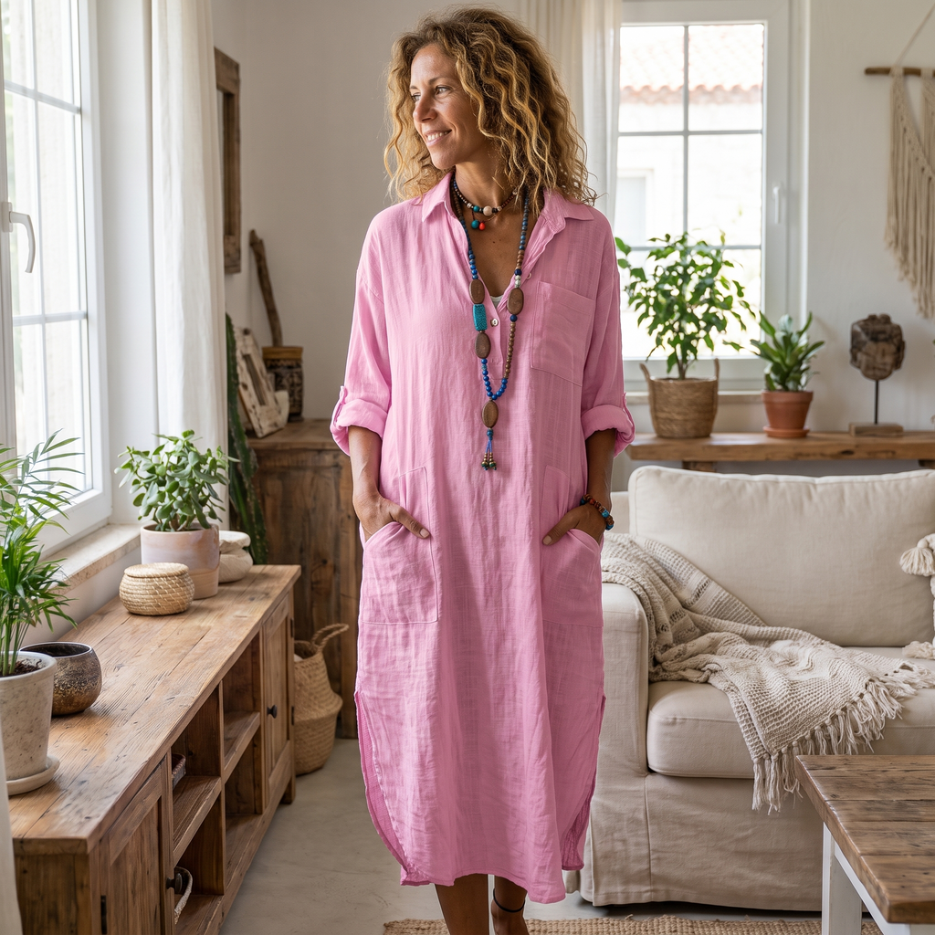 Women's Button-Up Shirt Midi Dress
