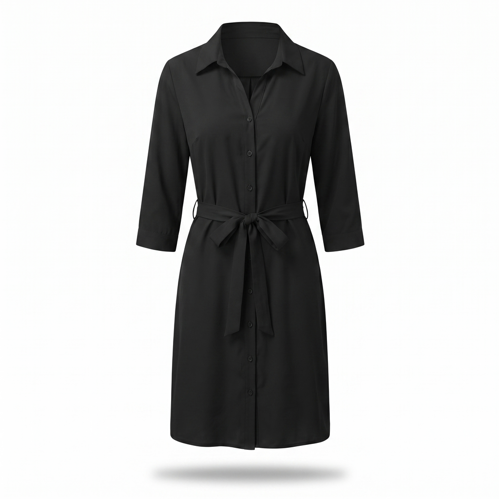 Women's Belted Shirt Midi Dress