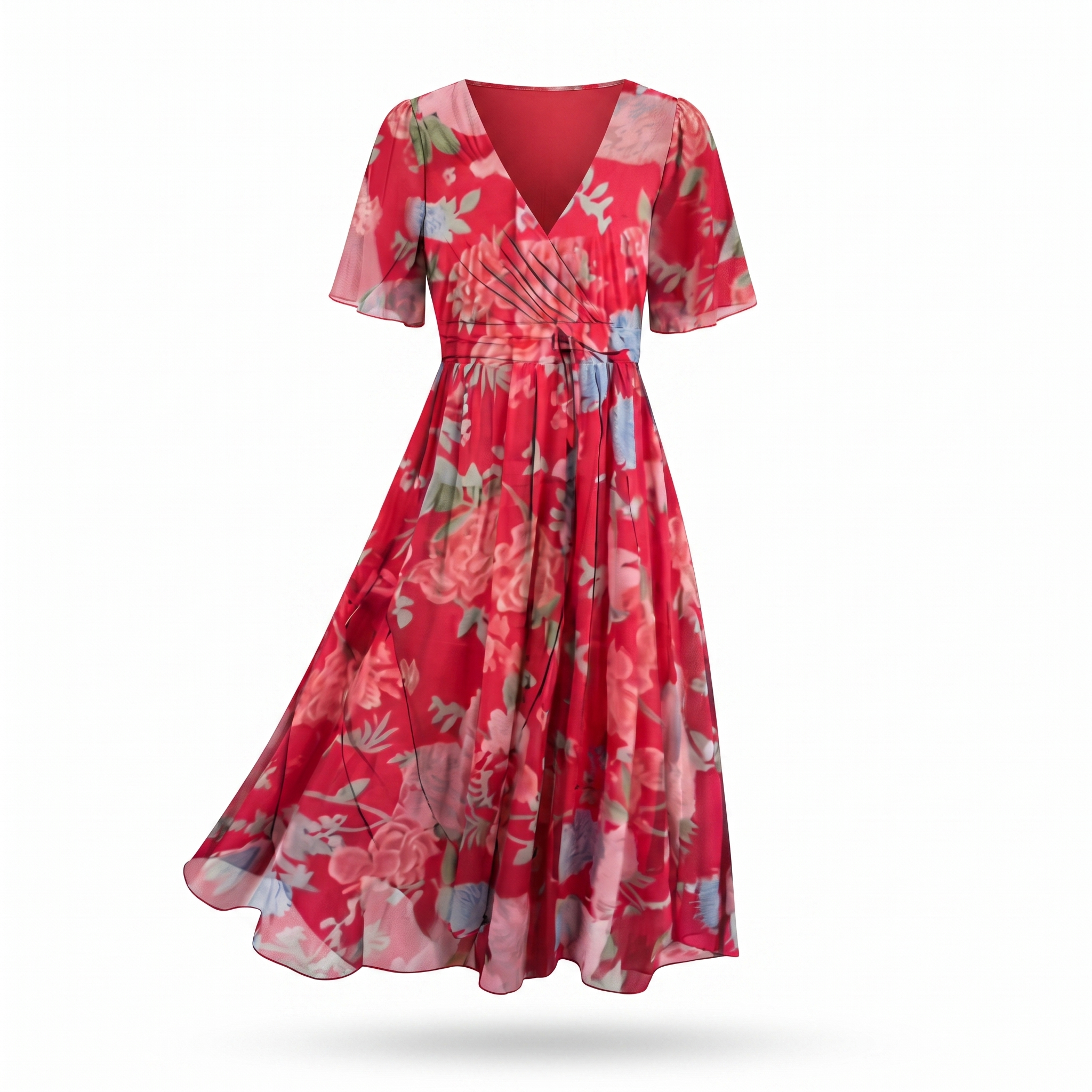 Women's Floral Print V-Neck Midi Dress