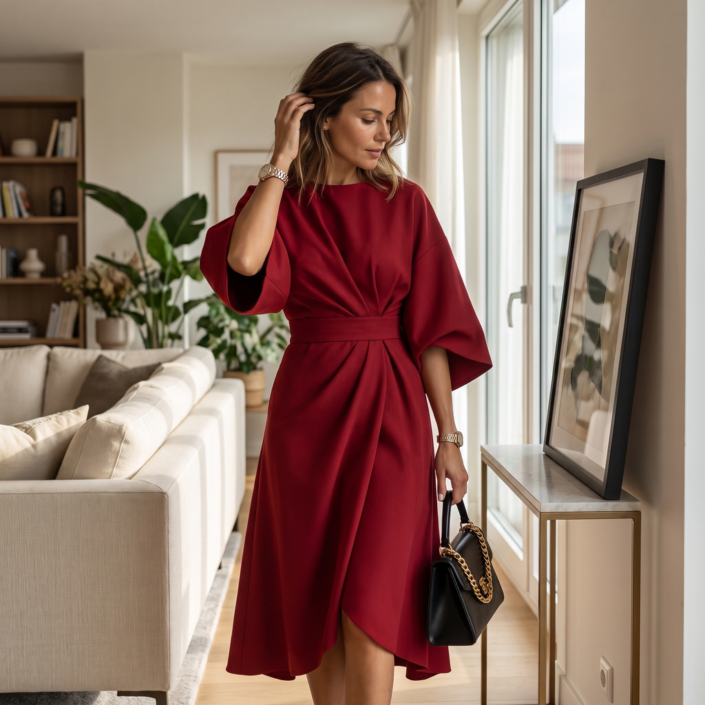 Women's Elegant Bat Sleeve Midi Dress