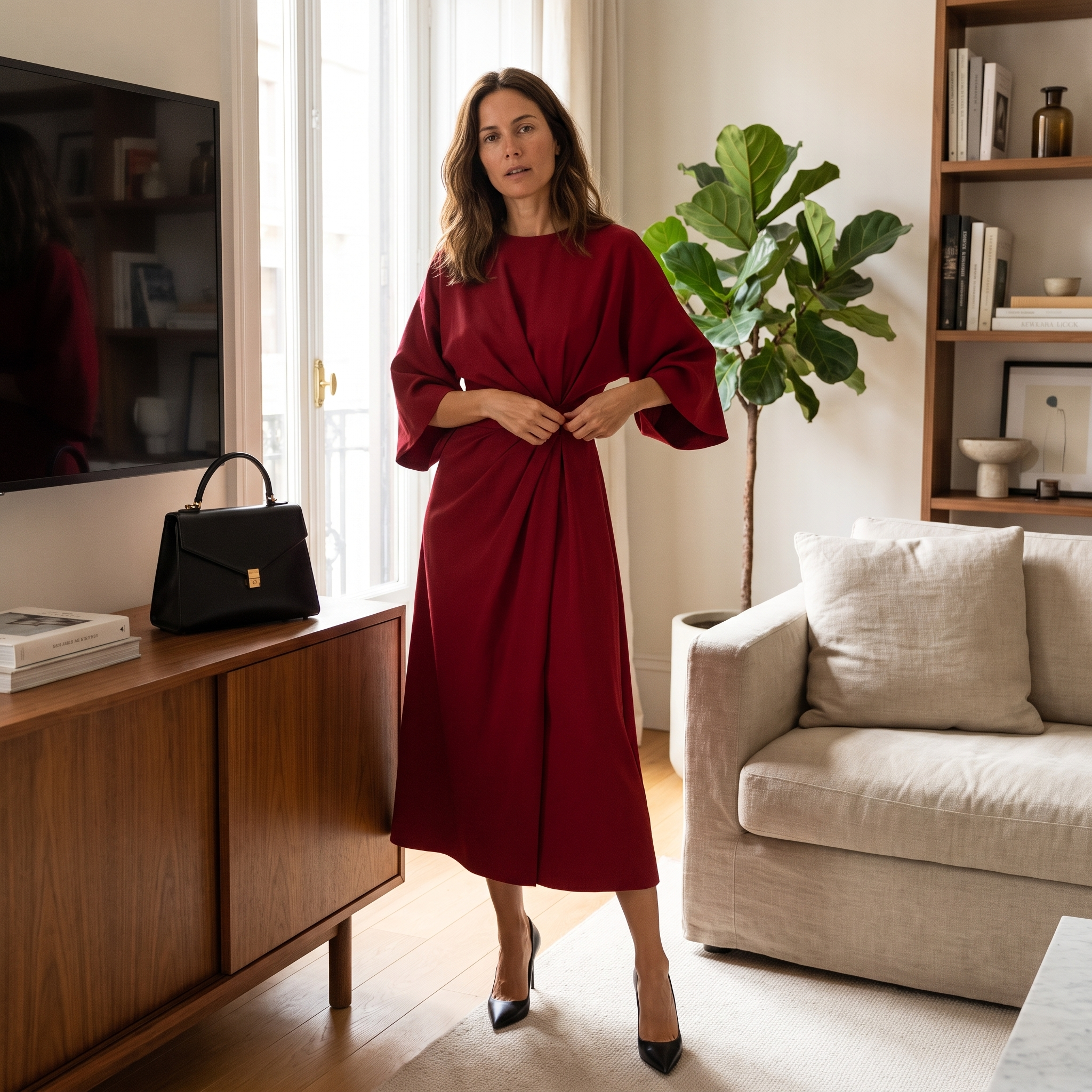 Women's Elegant Bat Sleeve Midi Dress
