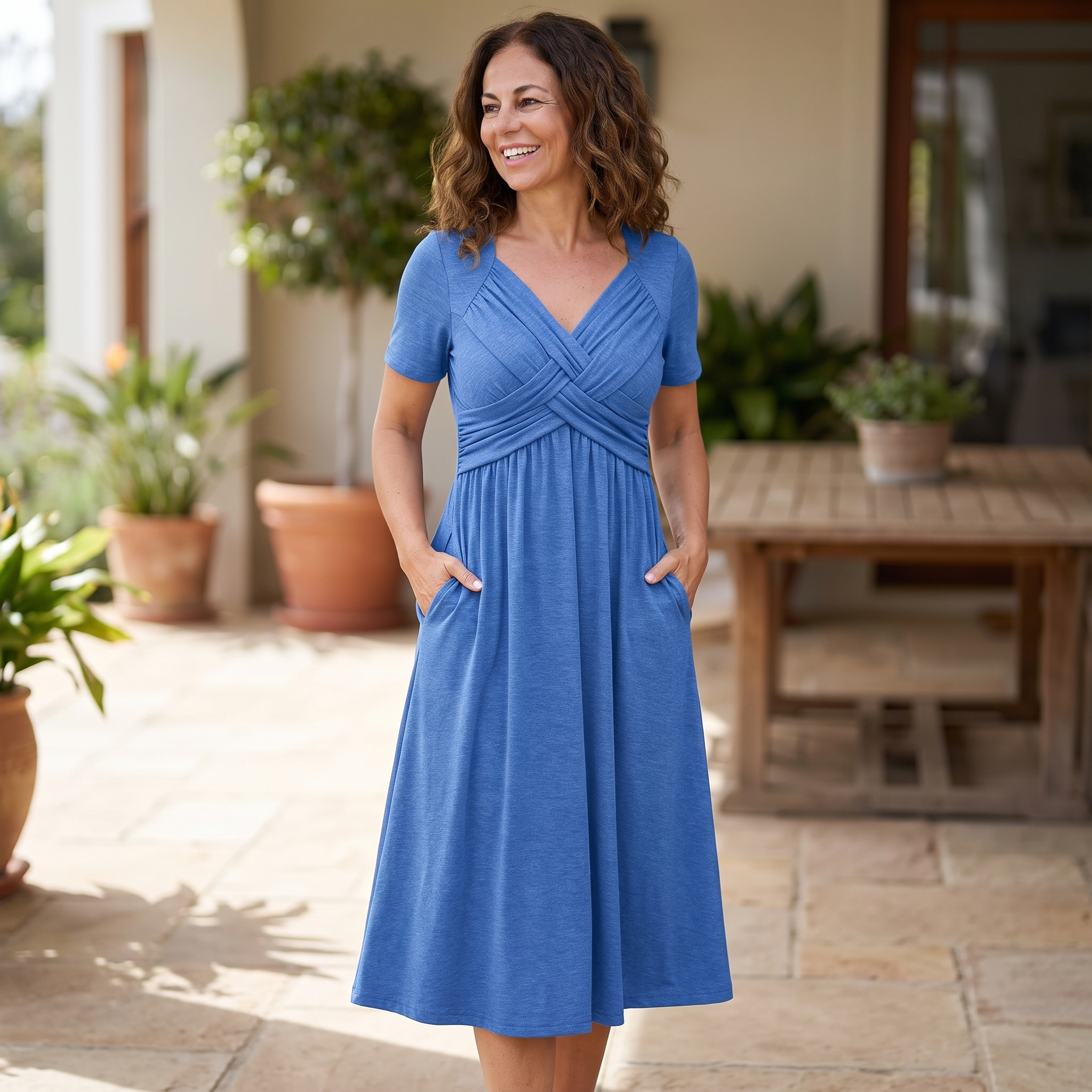 Women's V-Neck Maxi Dress with Pockets