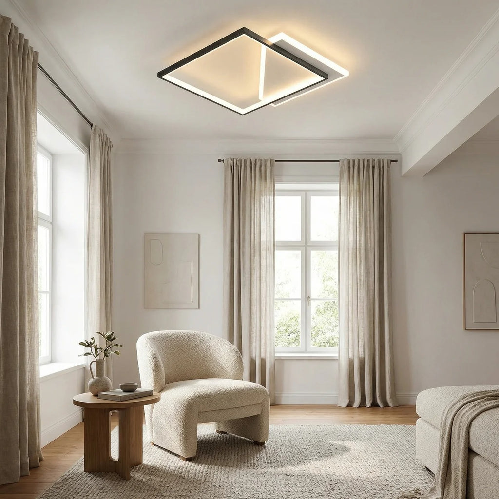 Black Dual Square LED Ceiling Light 50×50CM