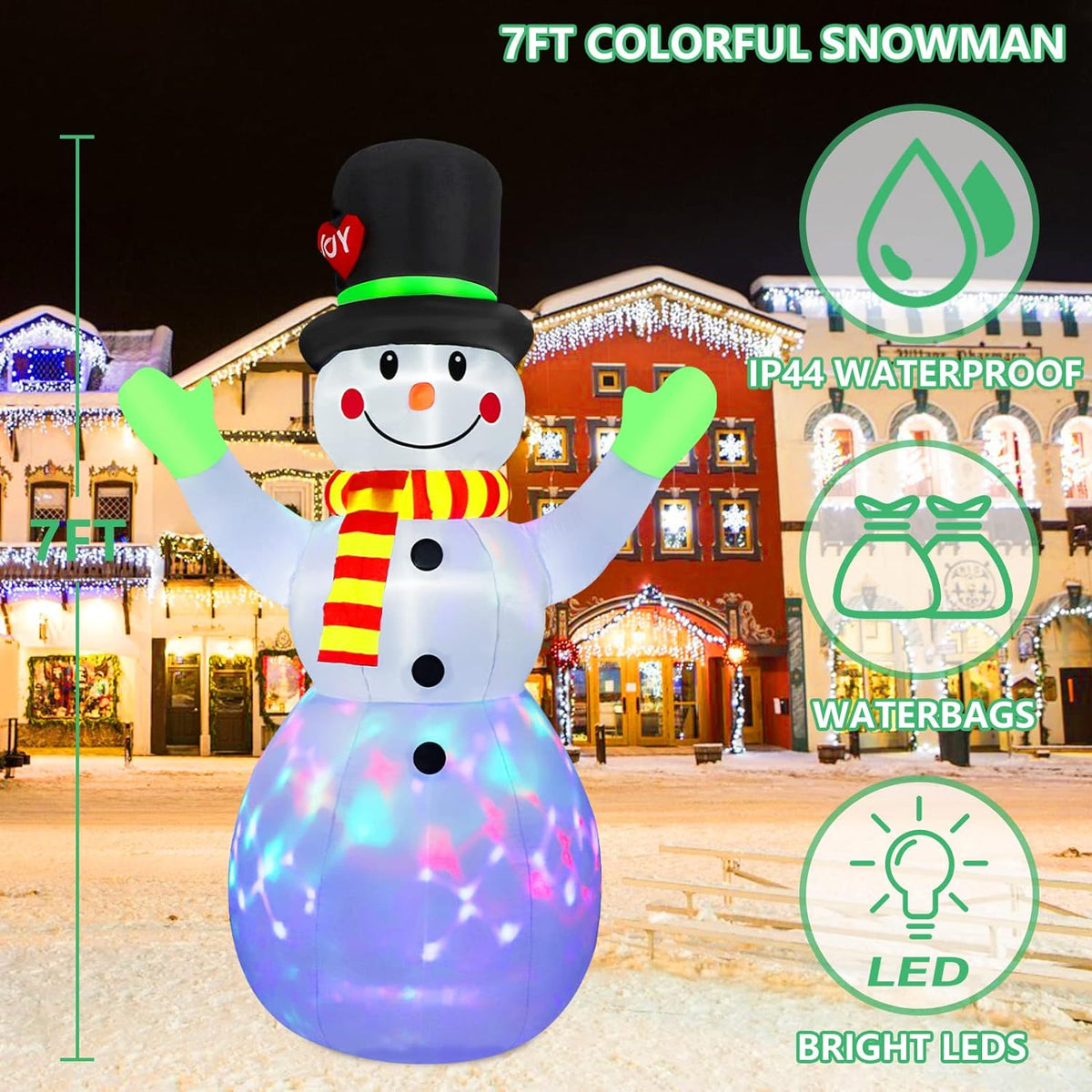 Inflatable Snowman with Bright LEDs for Outdoor Christmas Display