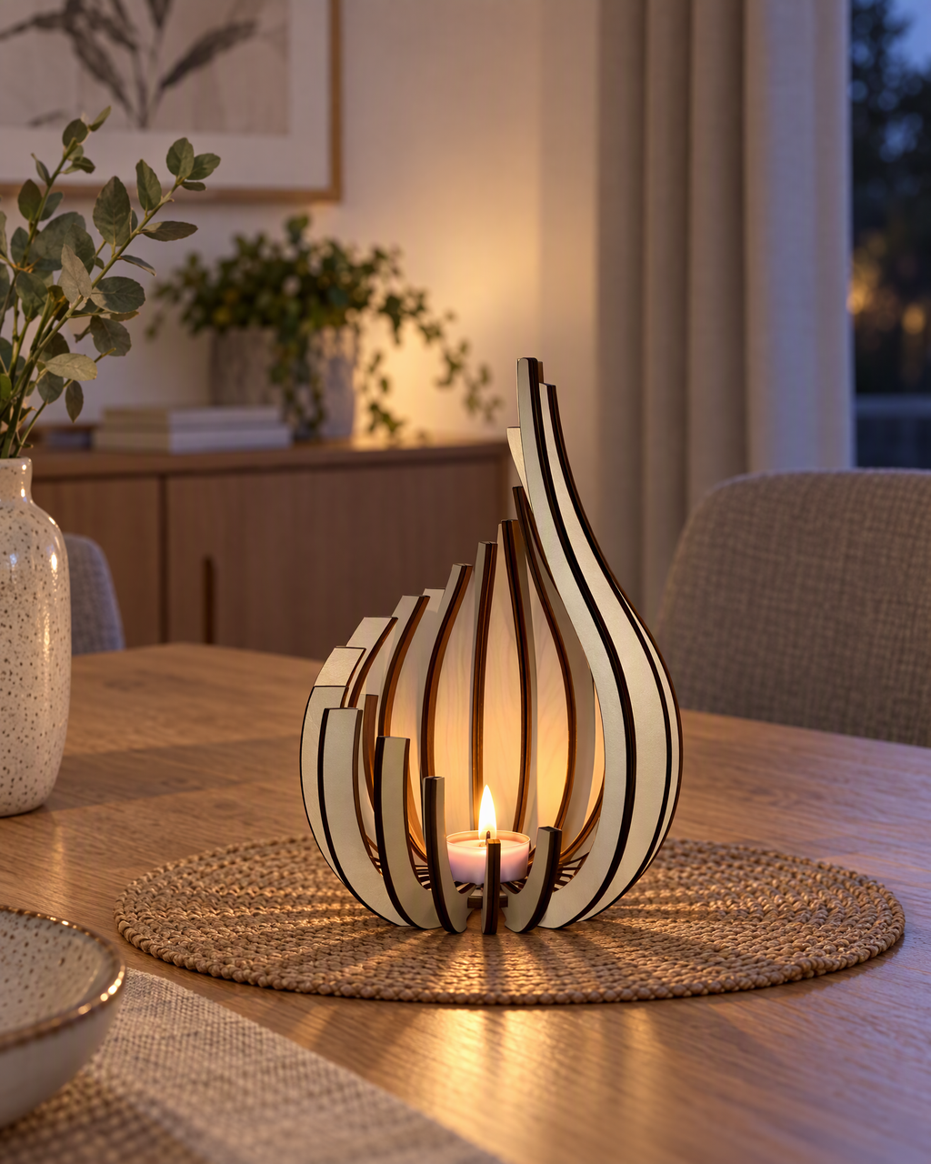 Modern Flame Shaped Metallic Candle Holder Lantern