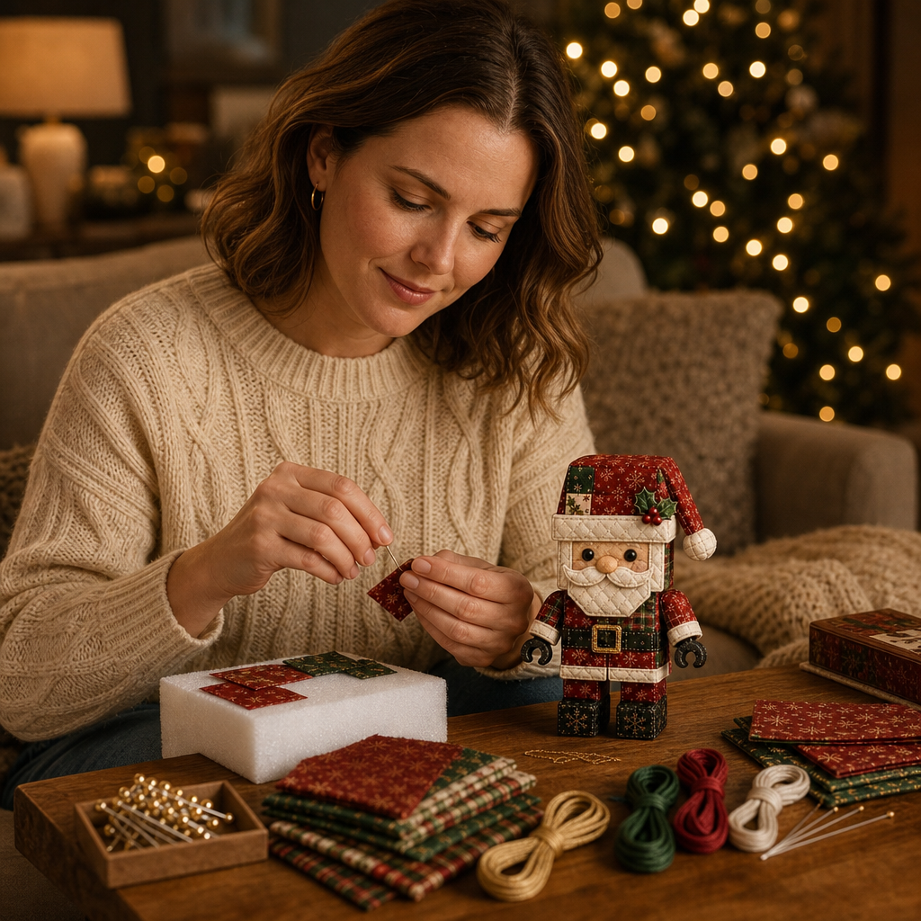 Patchwork Christmas Ornament Craft Kit with Pre-Cut Fabric and Foam Form
