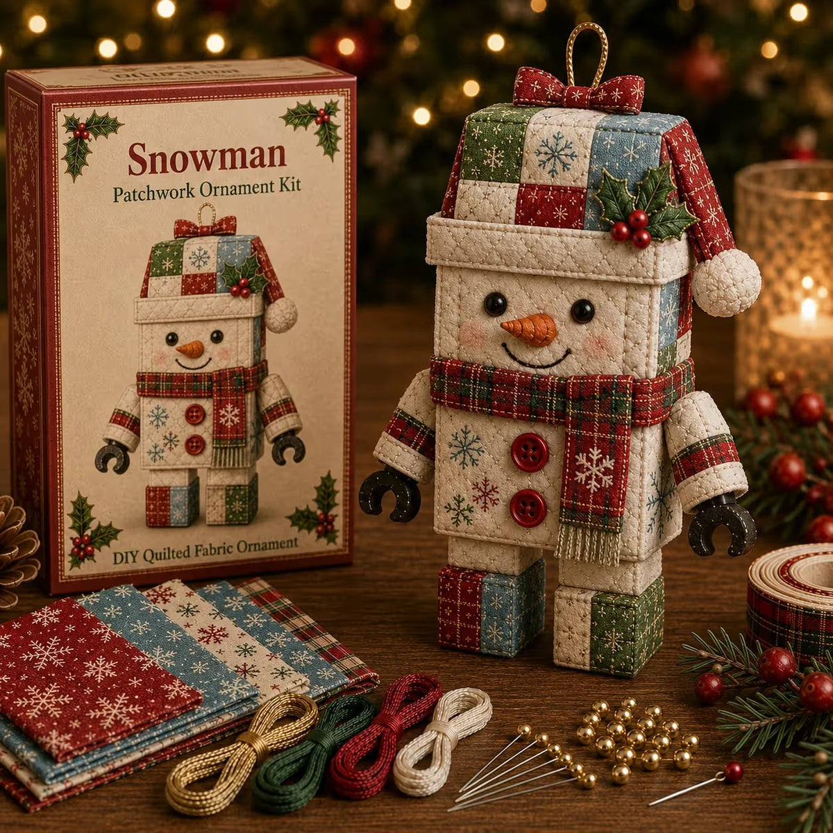 Patchwork Christmas Ornament Craft Kit with Pre-Cut Fabric and Foam Form