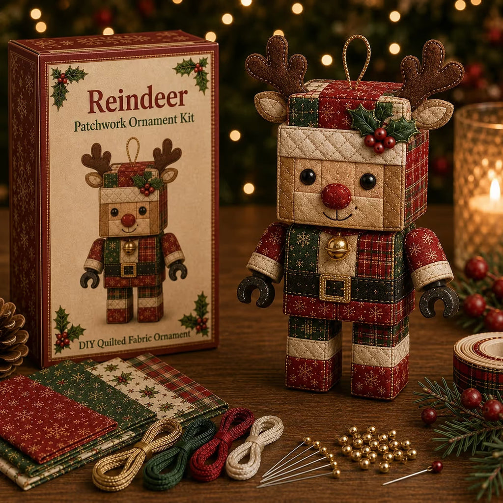 Patchwork Christmas Ornament Craft Kit with Pre-Cut Fabric and Foam Form