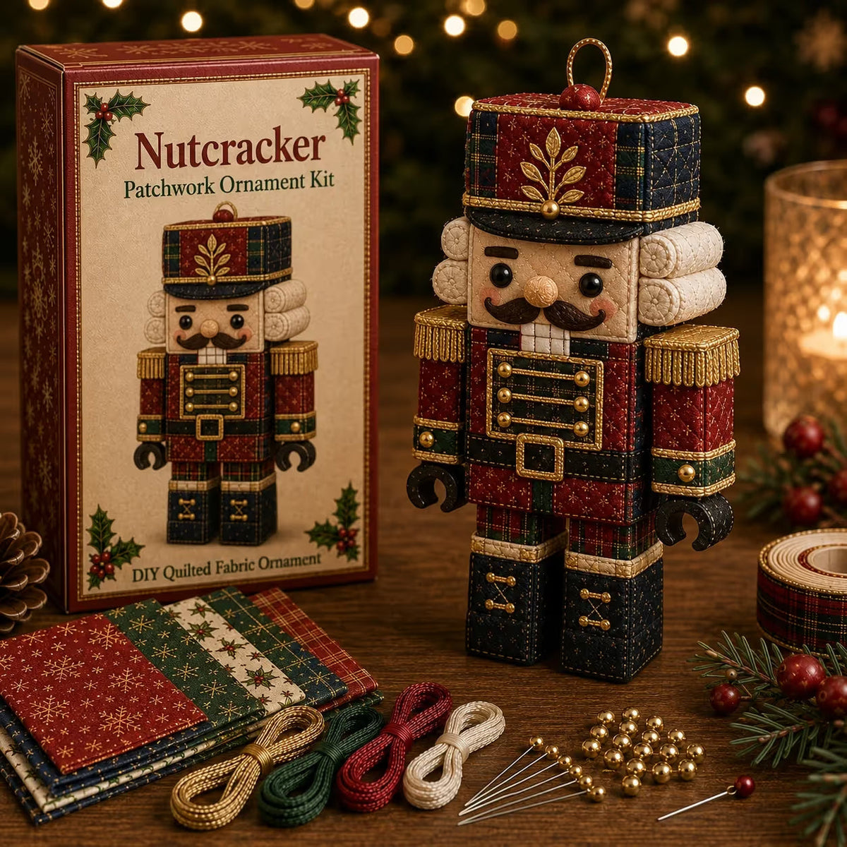 Patchwork Christmas Ornament Craft Kit with Pre-Cut Fabric and Foam Form