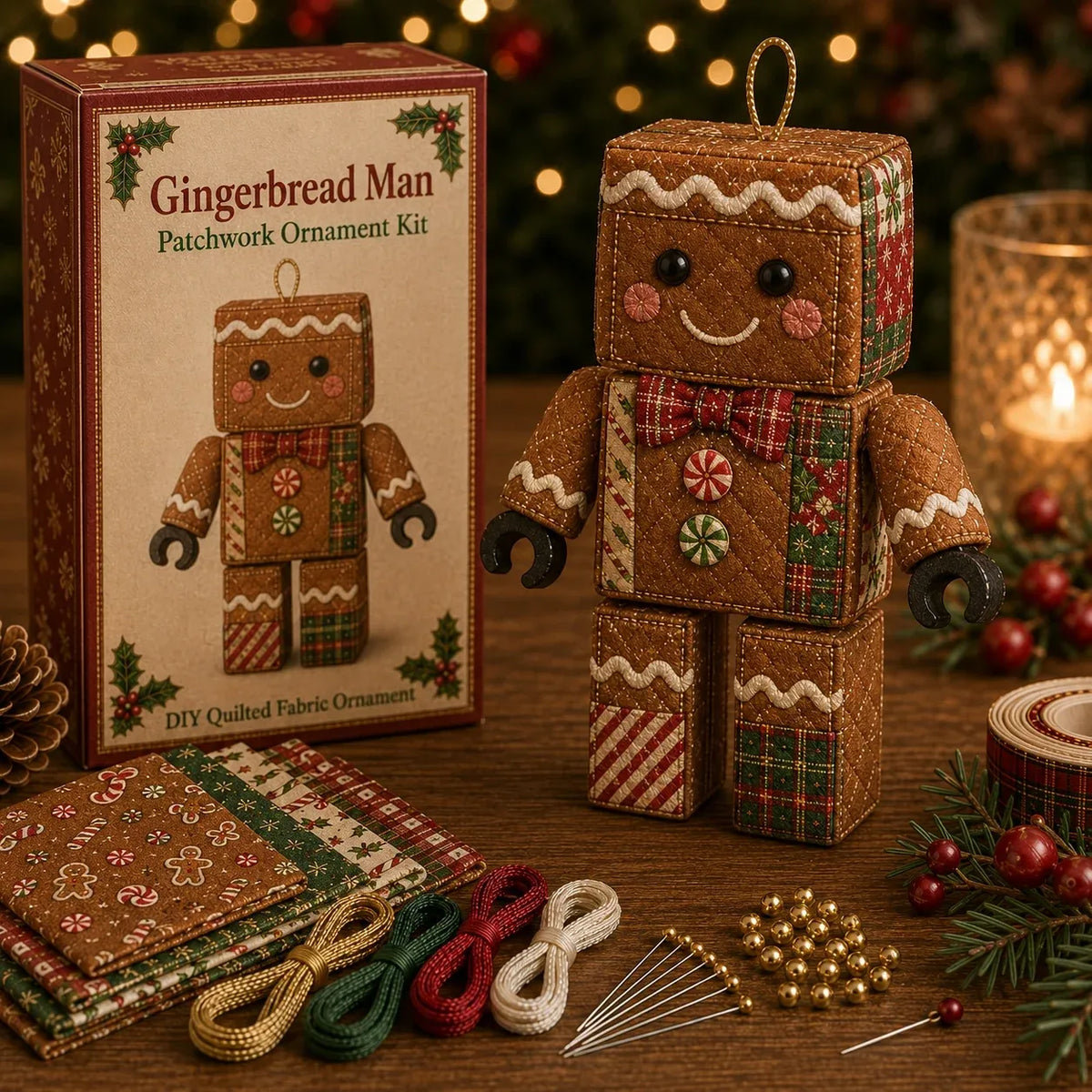 Patchwork Christmas Ornament Craft Kit with Pre-Cut Fabric and Foam Form
