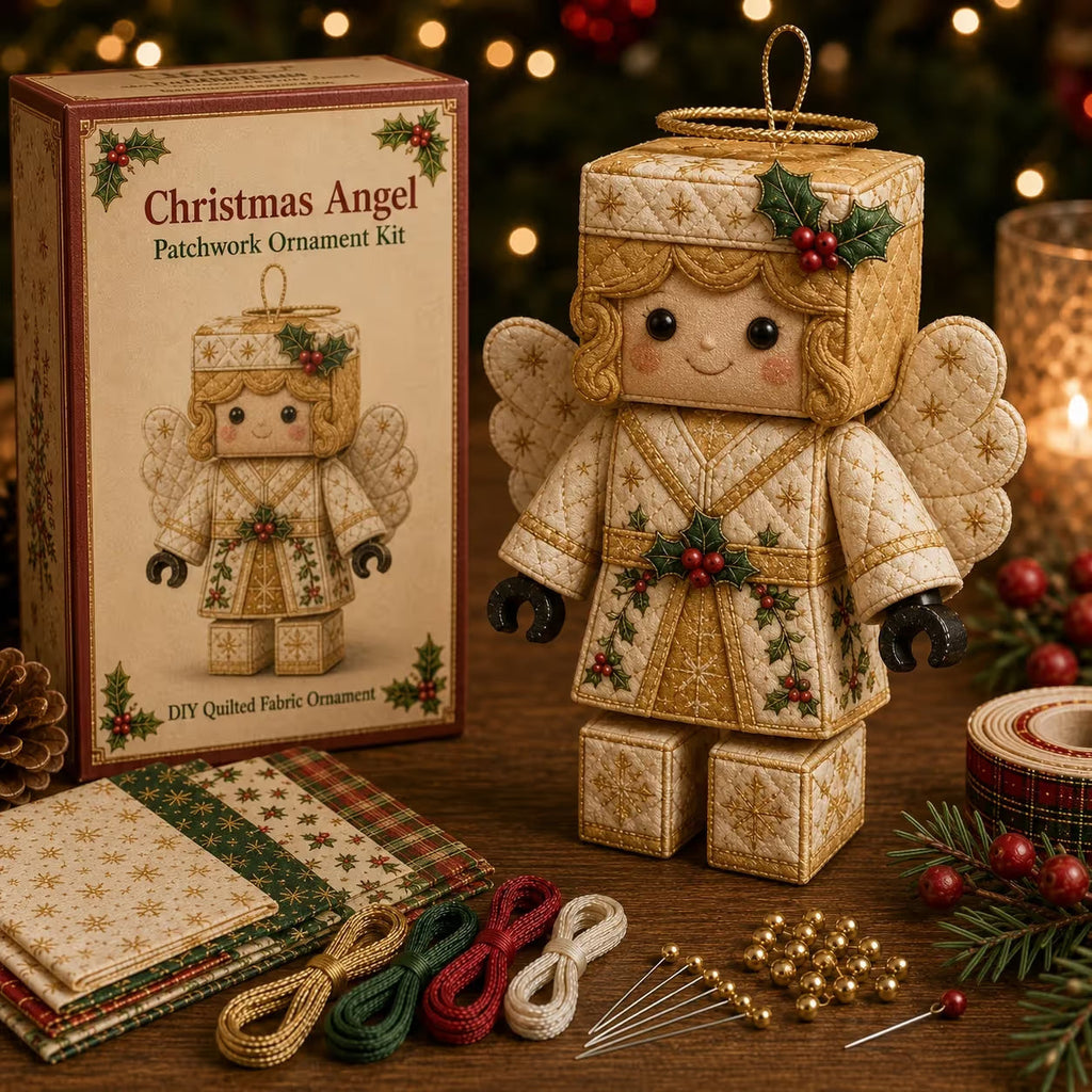 Patchwork Christmas Ornament Craft Kit with Pre-Cut Fabric and Foam Form