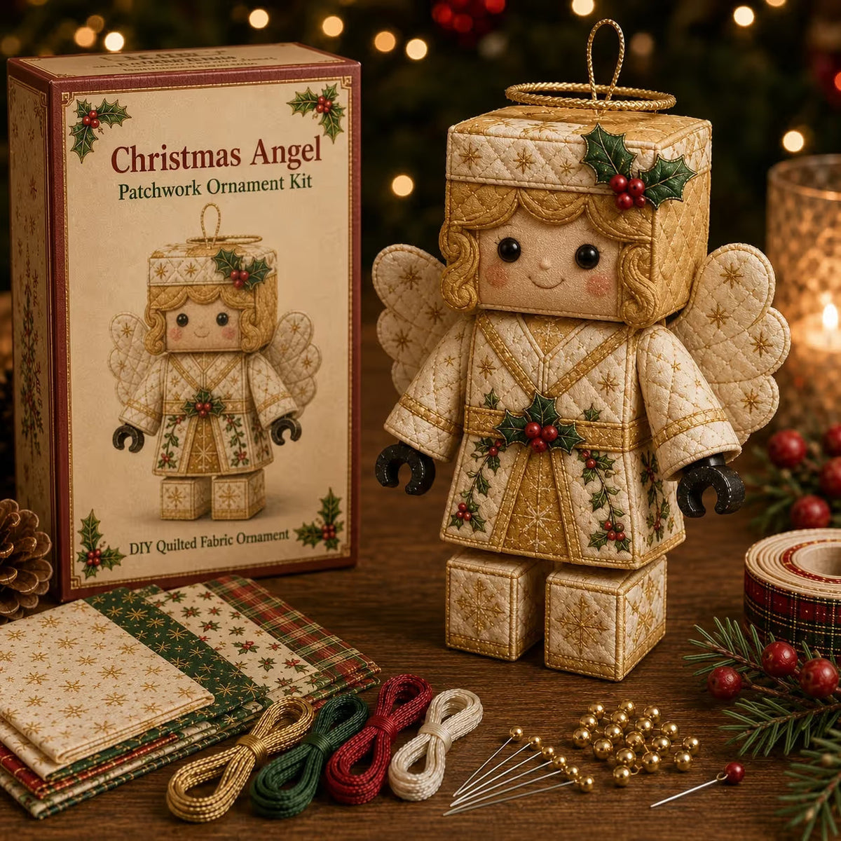 Patchwork Christmas Ornament Craft Kit with Pre-Cut Fabric and Foam Form