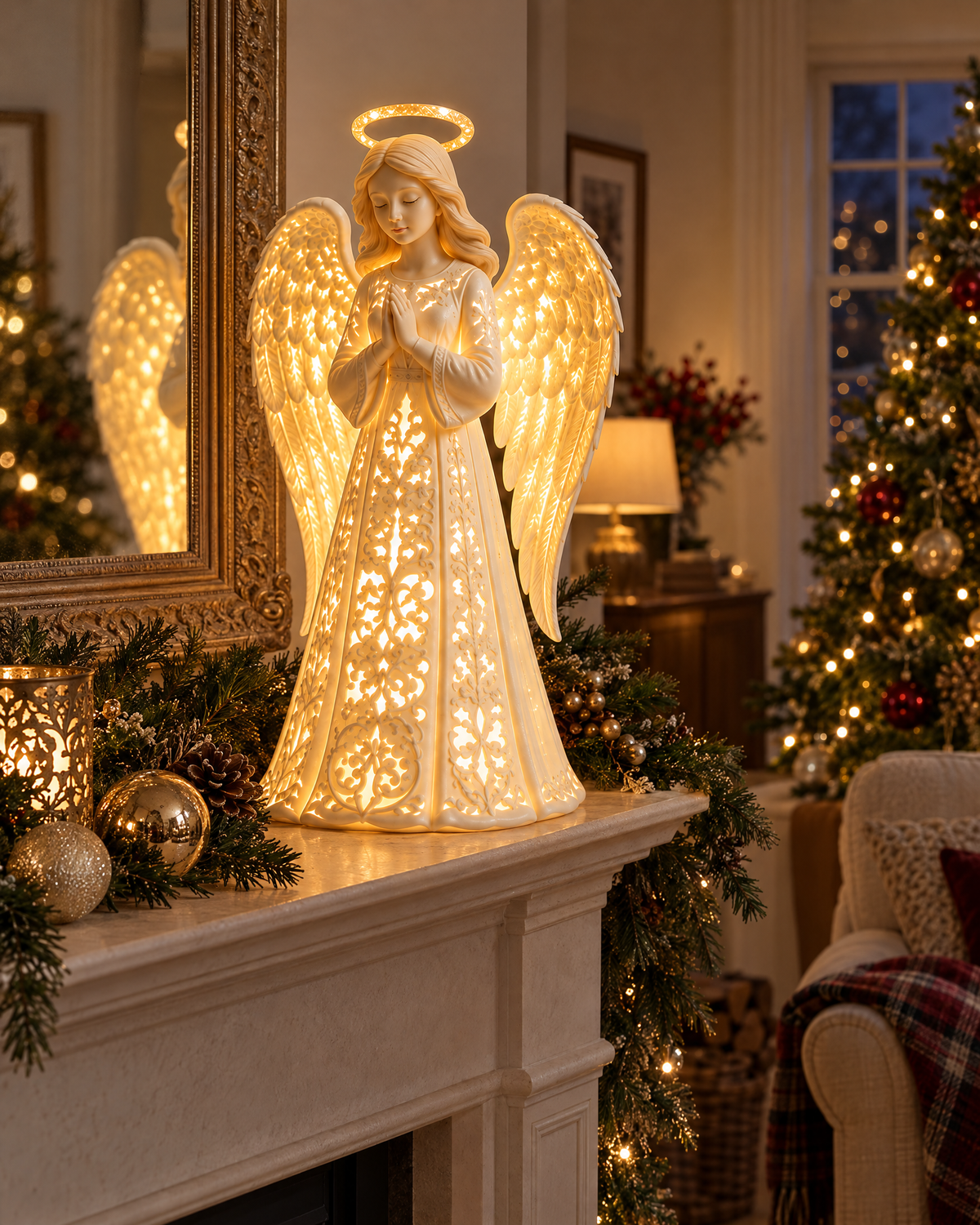 Battery Operated Christmas Angel Light with Warm White LED Glow