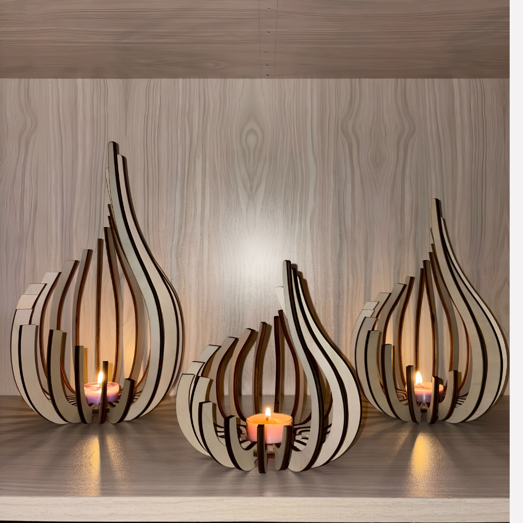Modern Flame Shaped Metallic Candle Holder Lantern
