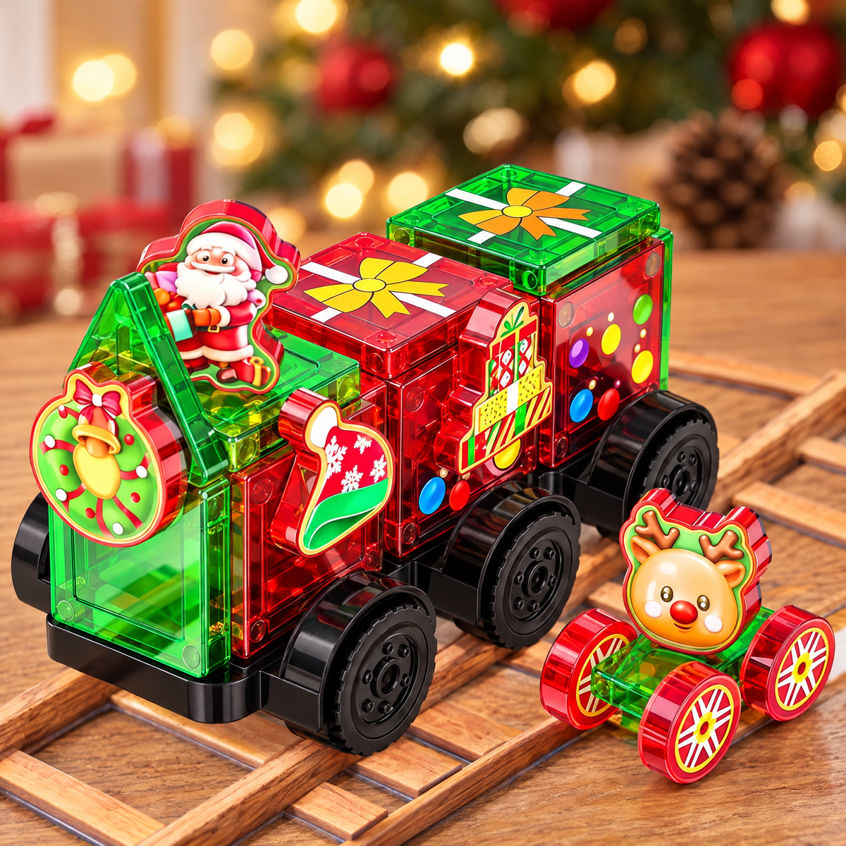 Magnetic Tile Christmas Train Advent Calendar 45 Pieces with Santa and Reindeer