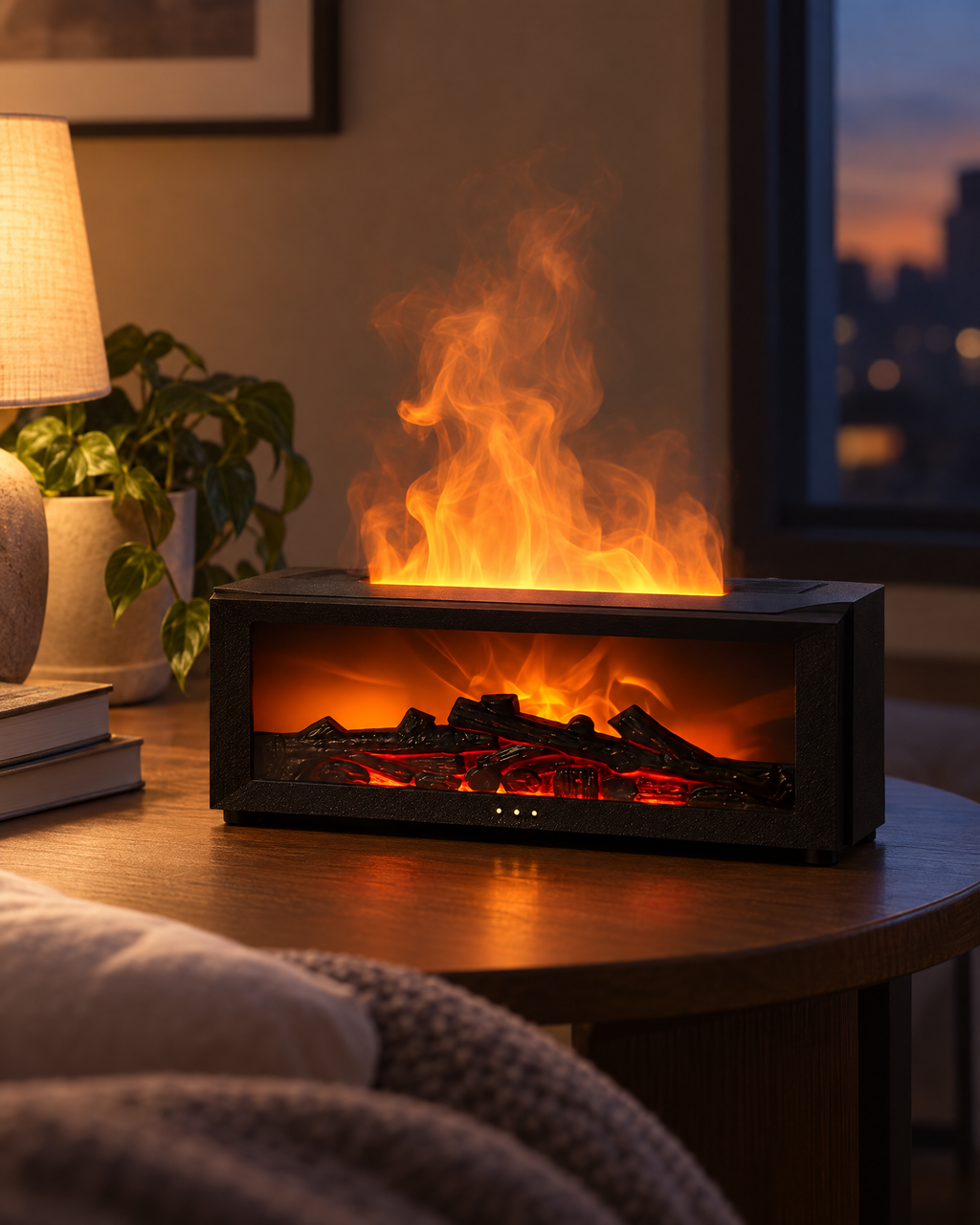 Flame Fireplace Aromatherapy Diffuser with Simulated Flame Colourful Lights and Timer