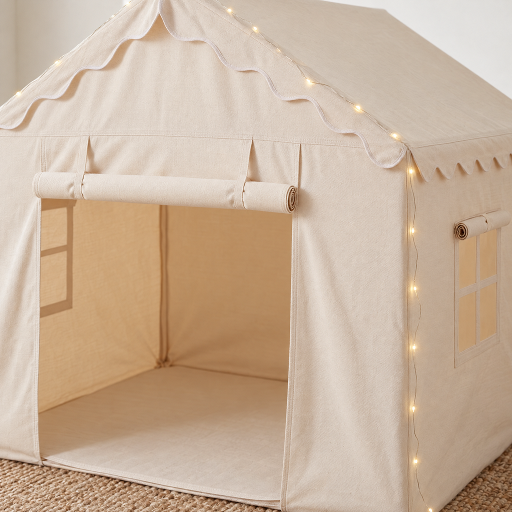 Kids Indoor Play House Tent with Star Lights Neutral