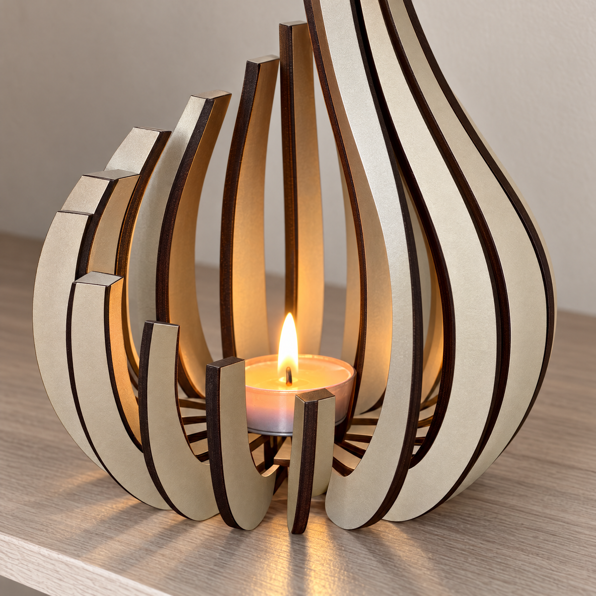 Modern Flame Shaped Metallic Candle Holder Lantern